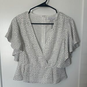 English Factory White and Black Ruffle Blouse